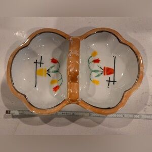 Vintage 1930’s Lusterware Divided Dish w/Deco Tulip Motif Made in Japan